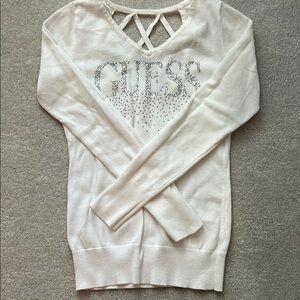 Guess Ivory Long Sleeve Top with Sparkling Logo